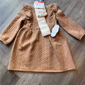Wonder Nation Cozy Tan Baby Dress and Tights 24 Month NWT
